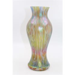 Austrian Art Nouveau iridescent glass vase, in the manner of Loetz, of baluster form with dimpled body, the pale blue glass with colourful iridescence throughout, H28cm