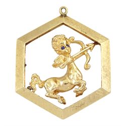 Gold cherub Sagittarius zodiac pendant by M. Hime, stamped 14K