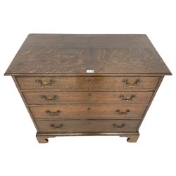 George III oak chest, moulded rectangular top over four long cock-beaded drawers, on bracket feet