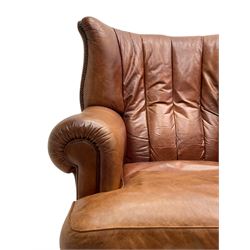 Tetrad - 'Blake' club armchair, fanned wingback and rolled arms upholstered in tan brown leather, on ball and claw carved cabriole feet 