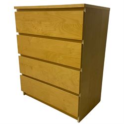 Two Ikea 'MALM' chest of drawers, white stained oak veneer, with four flush front drawers with recessed pulls