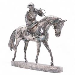 Elizabeth II silver racehorse and jockey, modelled by David Geenty, by Camelot Silverware,...