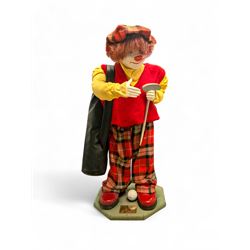 Hobo Designs limited edition 'Eddie' large clown figure, dressed in golfing attire with club and golf bag no. 92/500, H68cm