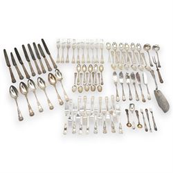 A matched set of 19th century silver Kings pattern cutlery comprising six table spoons, te...