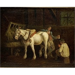 English School (19th century): Stable Interior, oil on canvas unsigned 35cm x 43cm