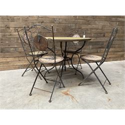 Mosaique circular garden table and four chairs