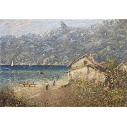 Andrew Charles Colley (Staithes Group 1859-1910): Italian Lakeside in Winter, oil on canvas laid on to board unsigned 25cm x 35cm 
Provenance: given to a relative of the previous vendor (who lived in Runswick Bay) by the artist's wife. Colley lived at 'The Firs' in Hinderwell, and is one of the more elusive members of the Staithes Group.