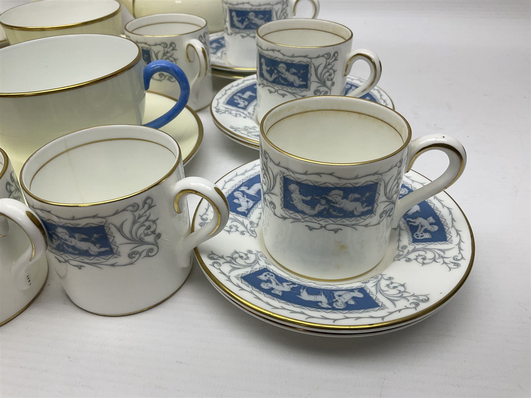 Six Shelley Athens pattern coffee cups and saucers, together with six Coalport Revelry coffee cups and saucers, and a Wedgwood tea set for two people