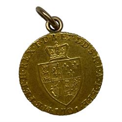 George III 1791 gold half spade guinea coin, soldered loop to top