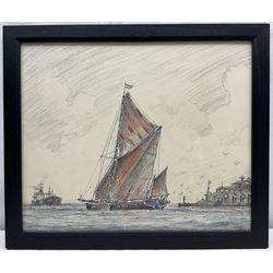 Jack Rigg (British 1927-2023): 'On the Medway', coloured pencil and ink signed, titled and dated 1986 verso 35cm x 42cm