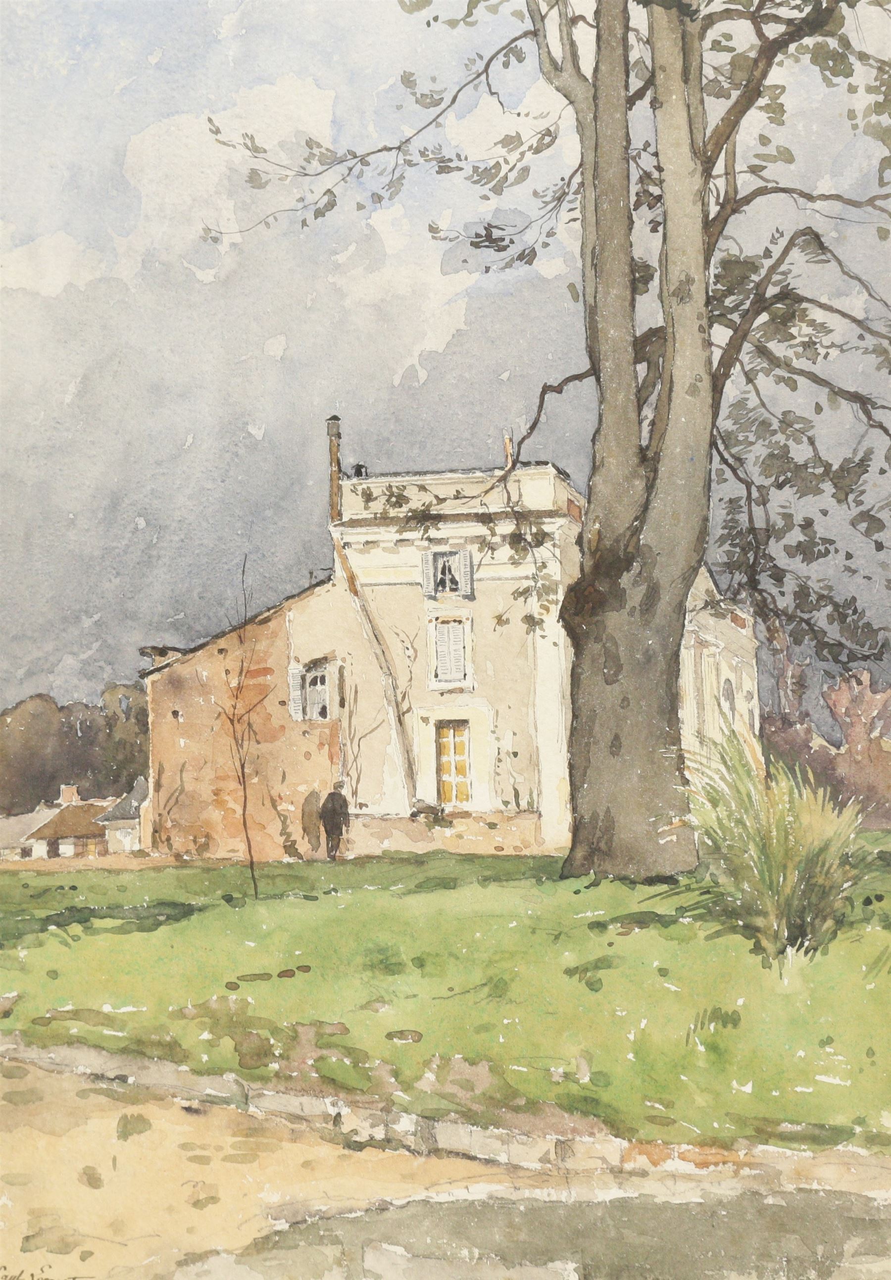 Paul Lecomte (French 1842-1920): View of a Chateaux Garden, watercolour signed 38cm x 26cm 