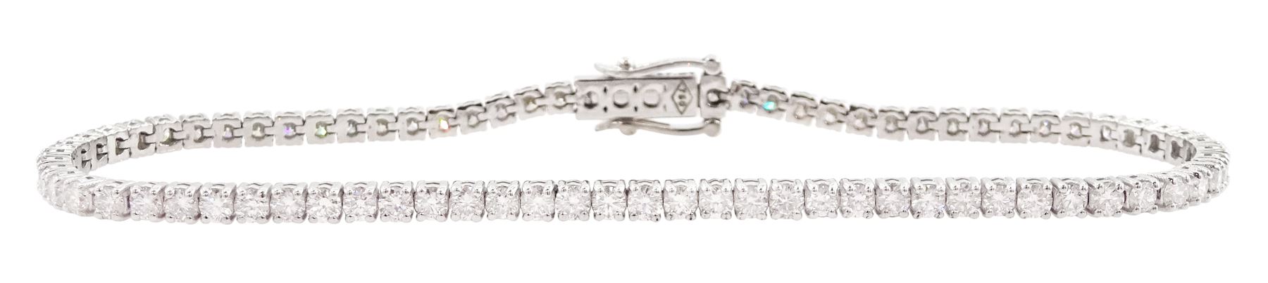 18ct white gold round brilliant cut diamond bracelet, stamped 750, total diamond weight 3.07 carat