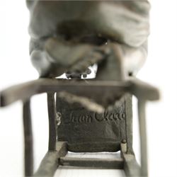 After Juan Clara (Spanish 1875-1957) - Bronze of a child playing on an upturned stool H15cm, signed underneath stool 