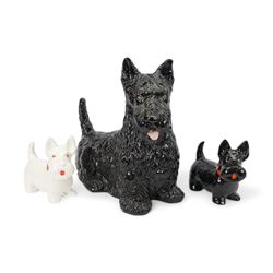 Large fireside Scottish Terrier, together with two Price Kensington Scottish Terriers, lar...