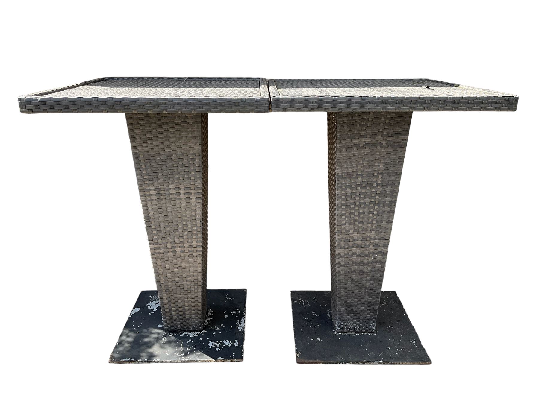 2 x Skyline Design square rattan bar table with steel base,