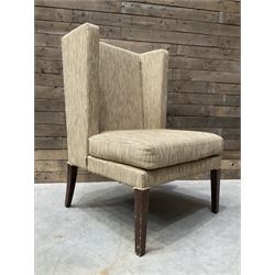 High wing back armchair, upholstered in oatmeal fabric