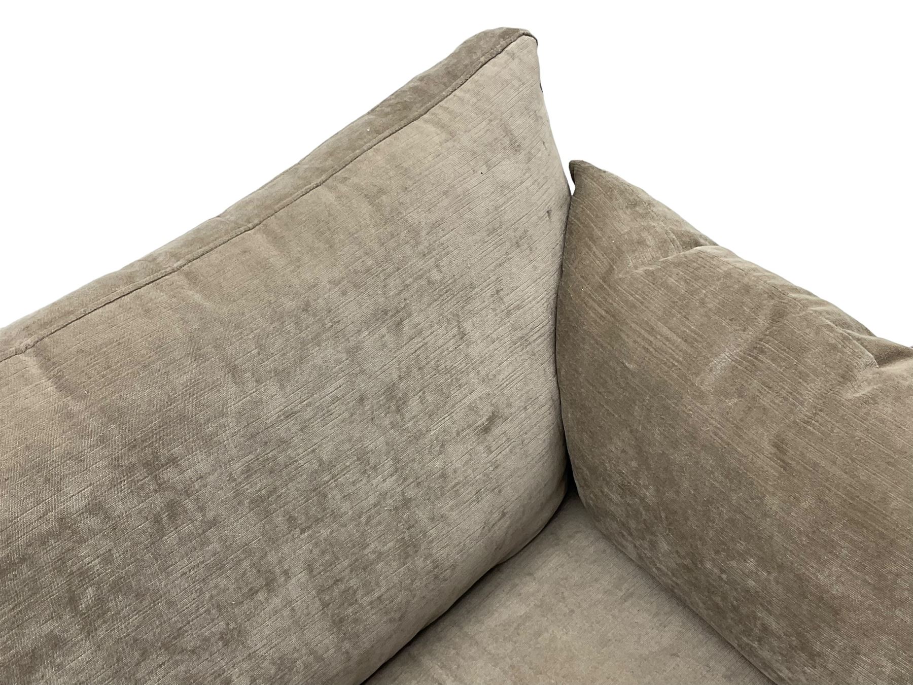 Next Home - corner sofa upholstered in grey fabric, on block feet 