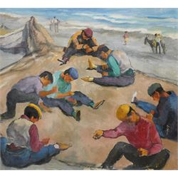 Beryl Newman (Trist) (1906-1991): 'Mending the Nets - Costa Del Sol Spain', oil on canvas ...