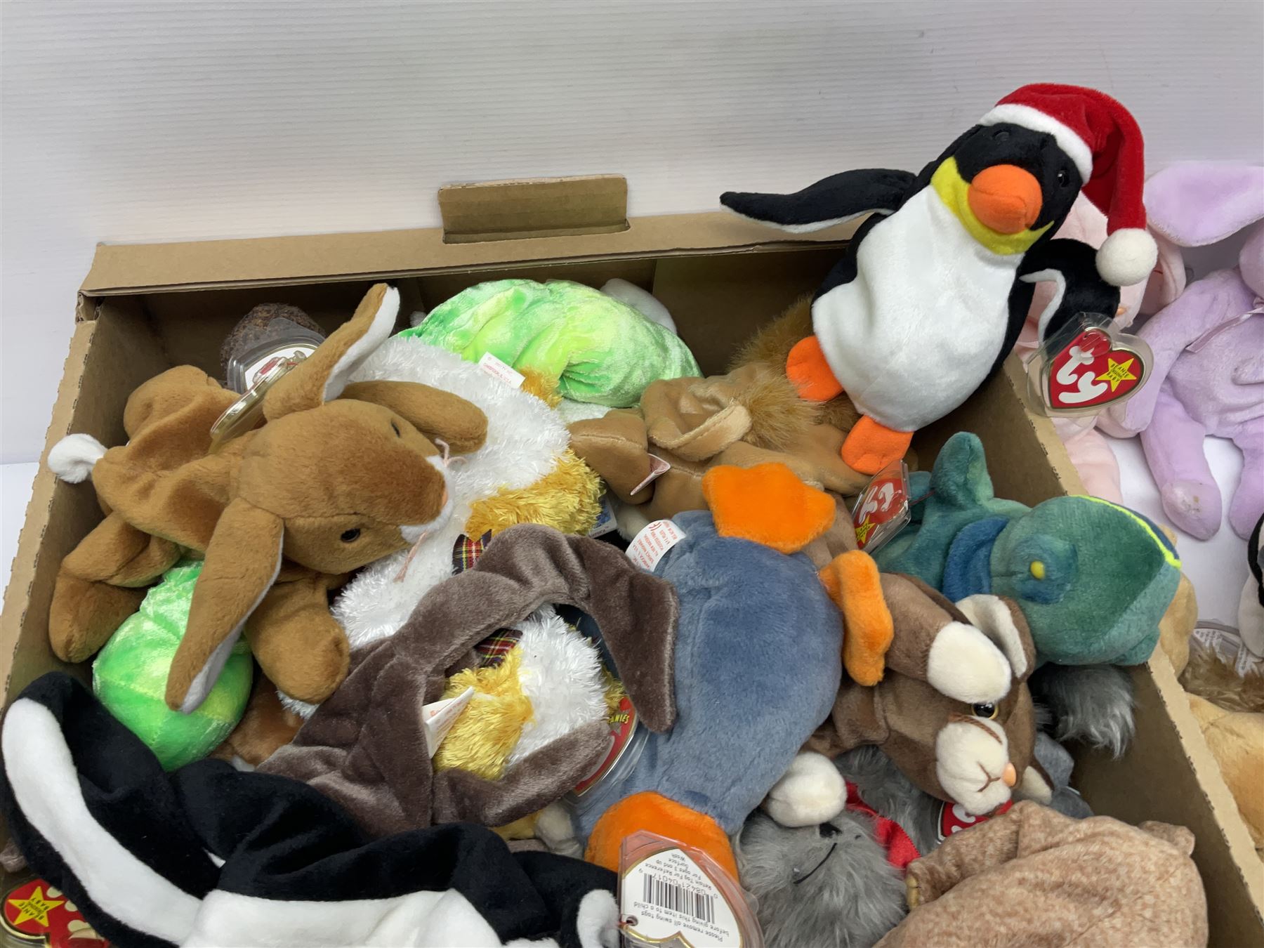 Fifty Ty Beanie babies, including Stinky, Lips, Ants, Zero, Spunky etc