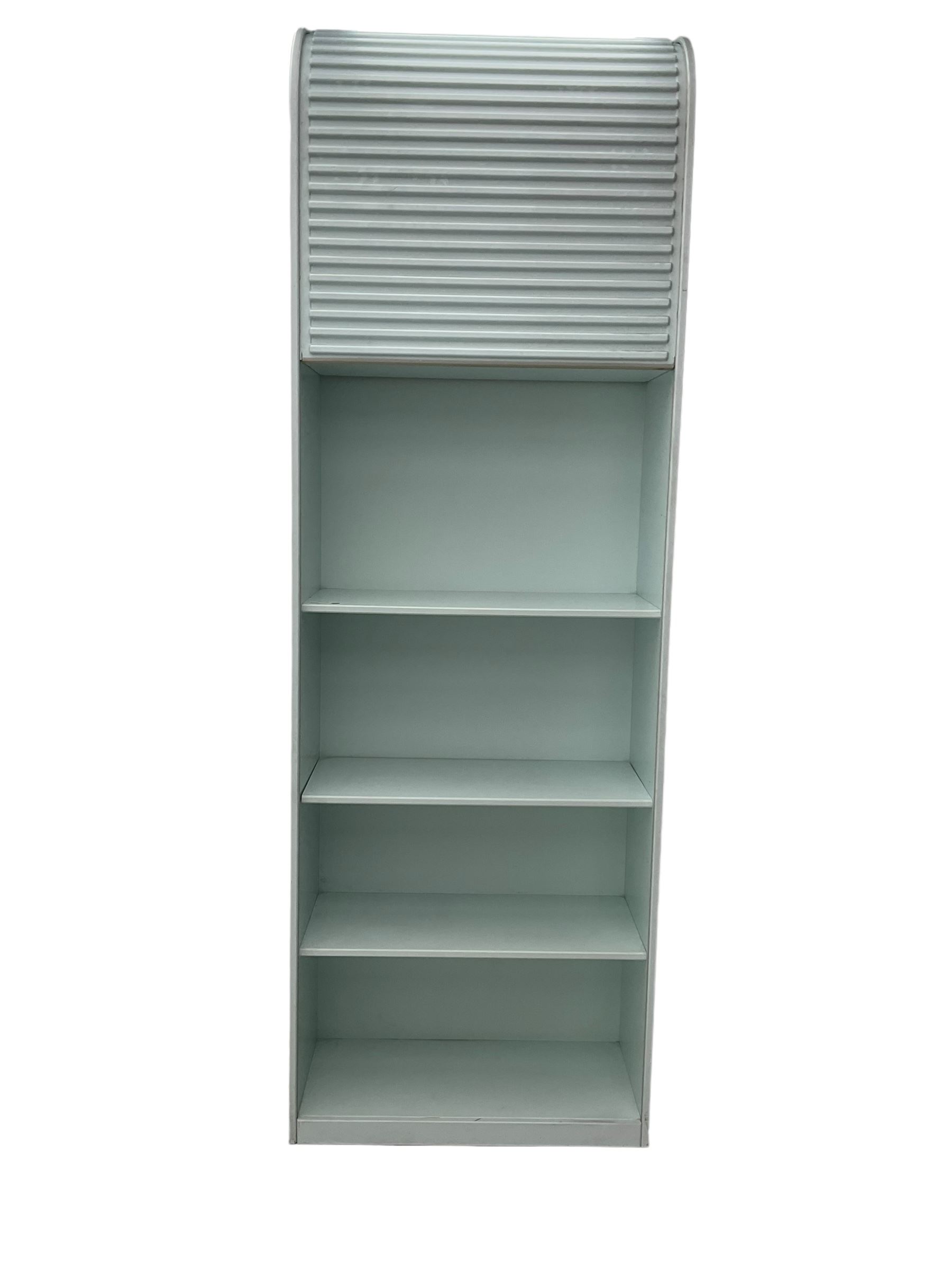 Aldo van den Nieuwelaar (1944-2010) for Pastoe - 'A'dammer' ribbed roller shutter cabinet, the interior fitted with shelves, in pale pastel baby blue finish 