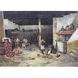 Emilio Canals (Continental 20th Century): Feeding the Chickens, oil on canvas signed 28cm x 38cm 