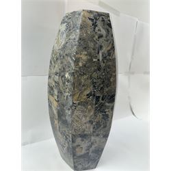 Marble mosaic vase, of hexagonal form, H45cm