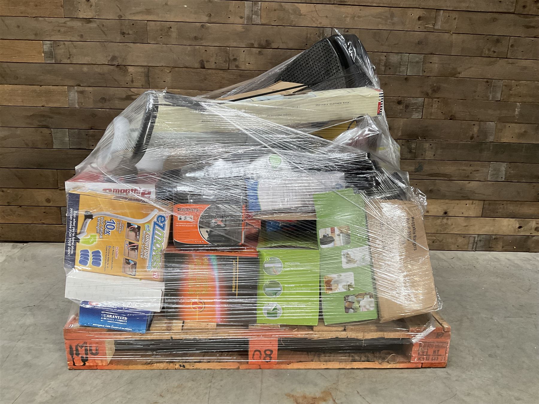 Four pallets of domestic goods to include, cleaning equipment, vacuums, exercise equipment, cooking items, Brother printer, garden loungers, irons and more… approx. 60 items