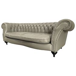 Three seat Chesterfield sofa, upholstered in grey buttoned leather