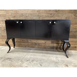 Rosewood finish four door sideboard, on cabriole legs