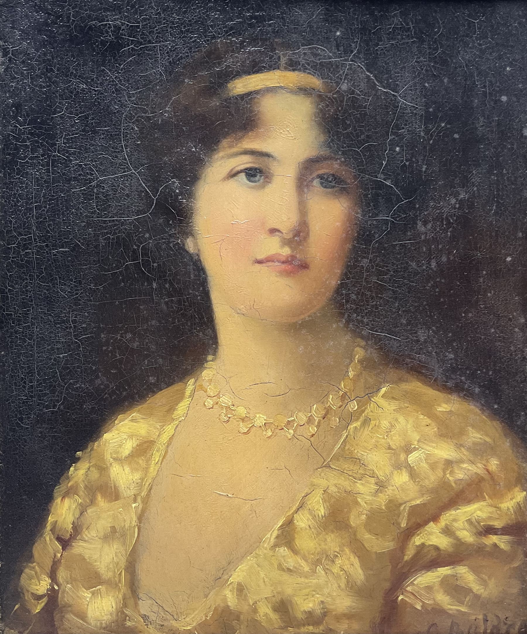 French School (Early 20th century): Portrait of a Lady, oil on canvas indistinctly signed 28cm x 23cm