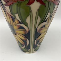 Moorcroft Sunflower vase, 2018 trial, of baluster form with fluted rim, tubelined and painted with sunflowers, on a cobalt blue ground, impressed and painted marks beneath, H23.5cm