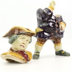 19th century French majolica jar in the form of a snuff taking Toby with removeable head H30cm