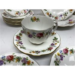 Royal Crown Derby Posies pattern tea service, including two milk jugs, two open sucrier, twelve teacups and saucers, twelve dessert plates etc 