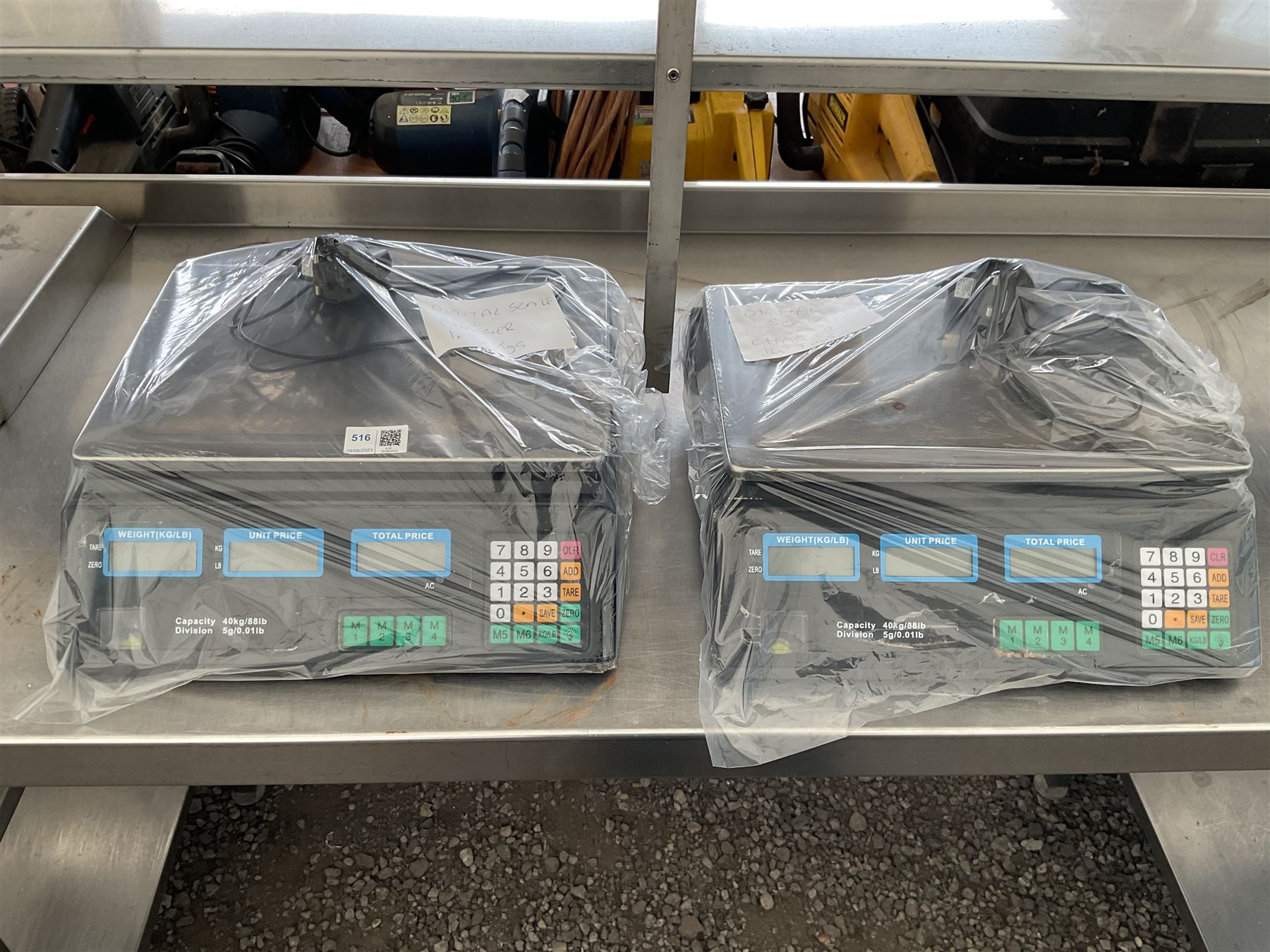 2 x 40kg capacity digital weighing scales with power supply - THIS LOT IS TO BE COLLECTED BY APPOINTMENT FROM DUGGLEBY STORAGE, GREAT HILL, EASTFIELD, SCARBOROUGH, YO11 3TX