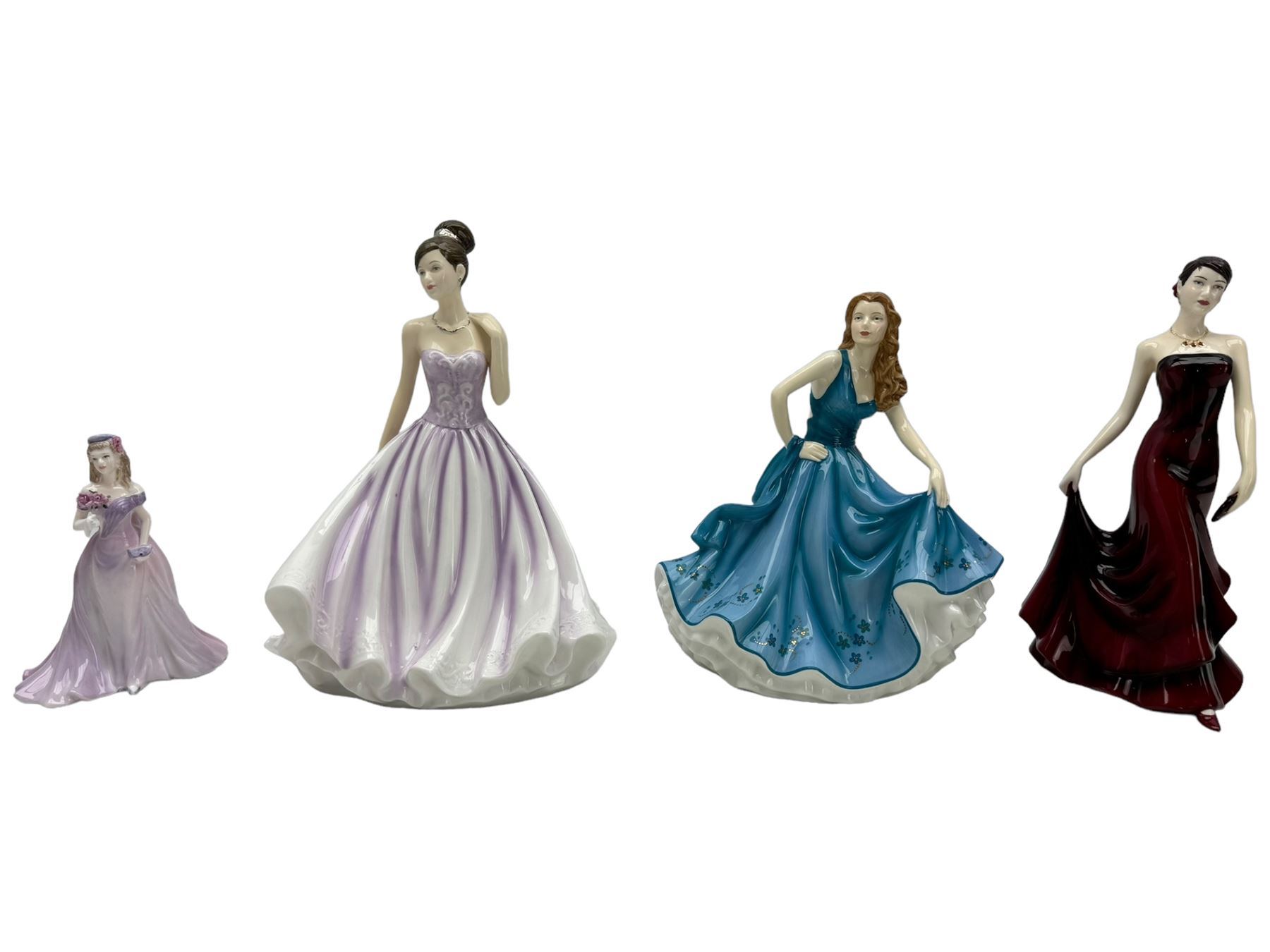 Four Royal Doulton Pretty Ladies 'Coralie' HN4929, 'Pamela' HN5407, Samantha HN5260, and 'Rebecca' HN5516; together with two The English Ladies Co figures 'Lady Epsom' and 'Lady Windsor'; Coalport 'Caroline' and another porcelain lady (8)