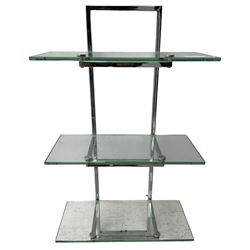 Art Deco design chrome and glass three tier wall shelf