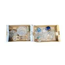 Collection of cut glass and other glassware, including blue iitala vase, drinking glasses,...