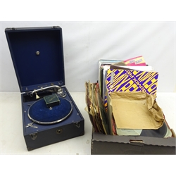  'Sylvaphone' cased record player and a collection of vinyl LPs including Chaka Khan, Quincy Jones, Billy Ocean, Janet Jackson and other music  