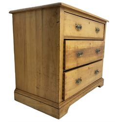 Early 20th century waxed pine chest, fitted with three drawers, raised on bracket feet