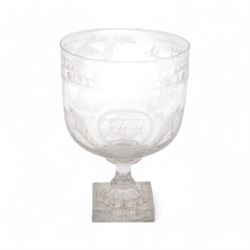 George III oversized glass rummer, the body with etched initials and the female warrior Br...