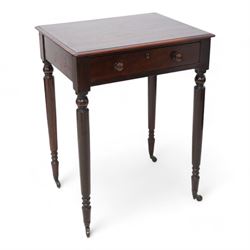 Small 19th century mahogany side table, rectangular top fitted with single drawer, raised ...