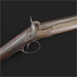 19th century percussion musket, the 76cm barrel with ramrod under, full walnut stock, over...