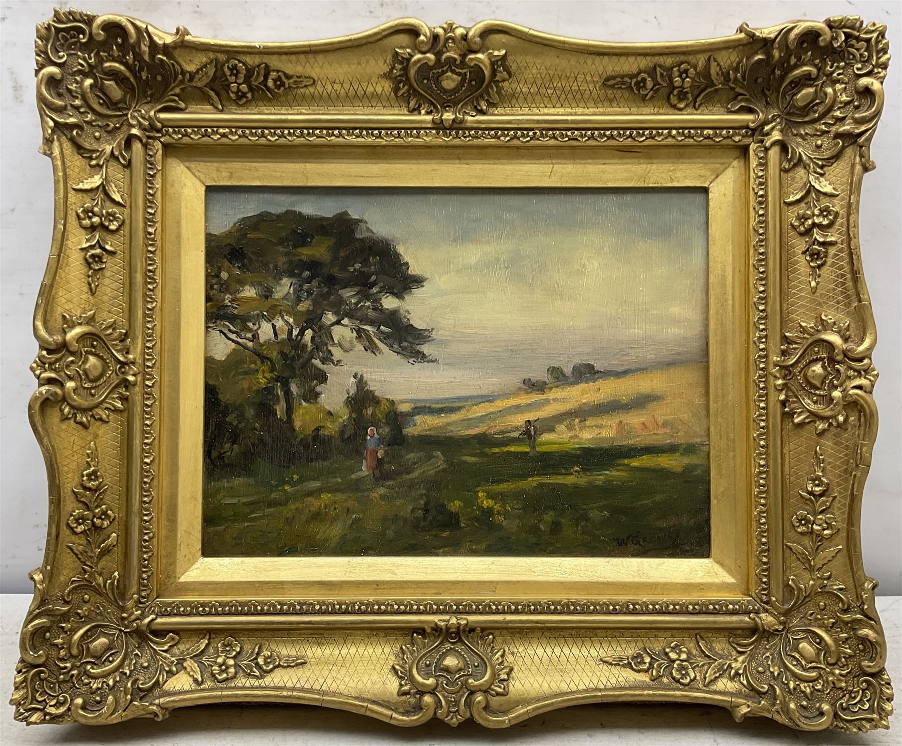 William Greaves (British 1852-1938): 'Evening - Scholes near Leeds', oil on board signed, titled verso with artist's Leeds address 21cm x 29cm