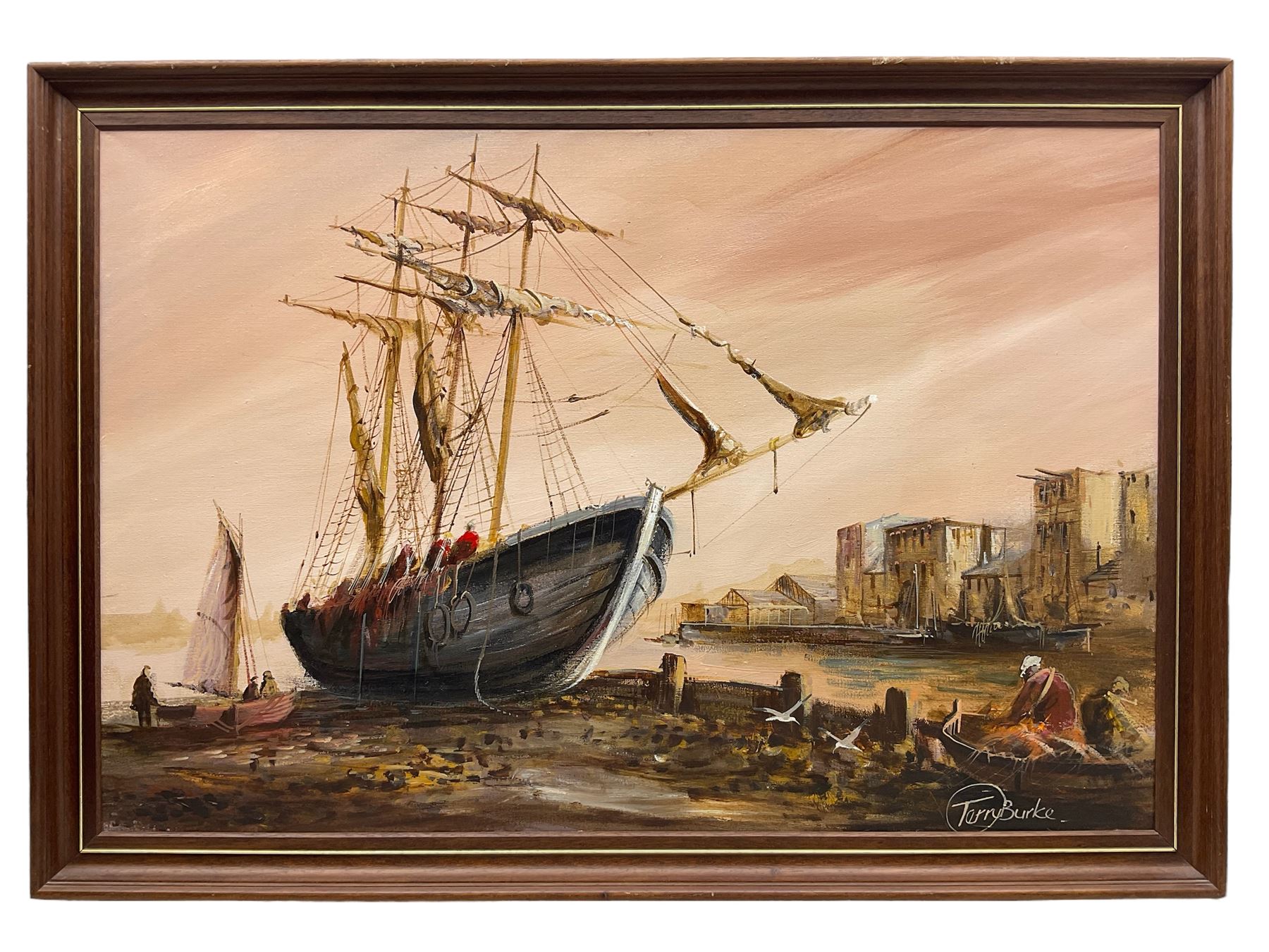 Terry Burke (British 1927-2018): Low Tide in the Harbour, oil on canvas signed 60cm x 90cm