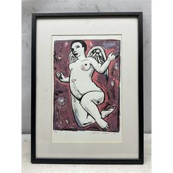 Anita Klein (Australian 1960-): Winged Female Nude, trial proof screenprint signed and dated '06, 32cm x 21cm 