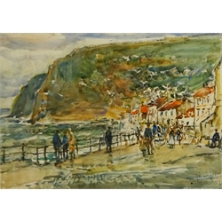 Rowland Henry Hill (Staithes Group 1873-1952): Busy Day Staithes, watercolour signed and dated 1943, 23cm x 32cm


