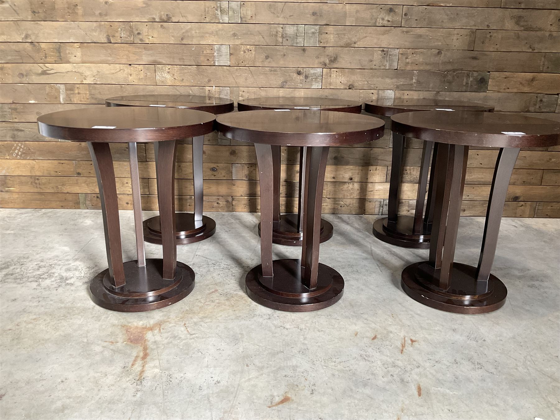 Six rosewood circular bar or bedroom occasional tables