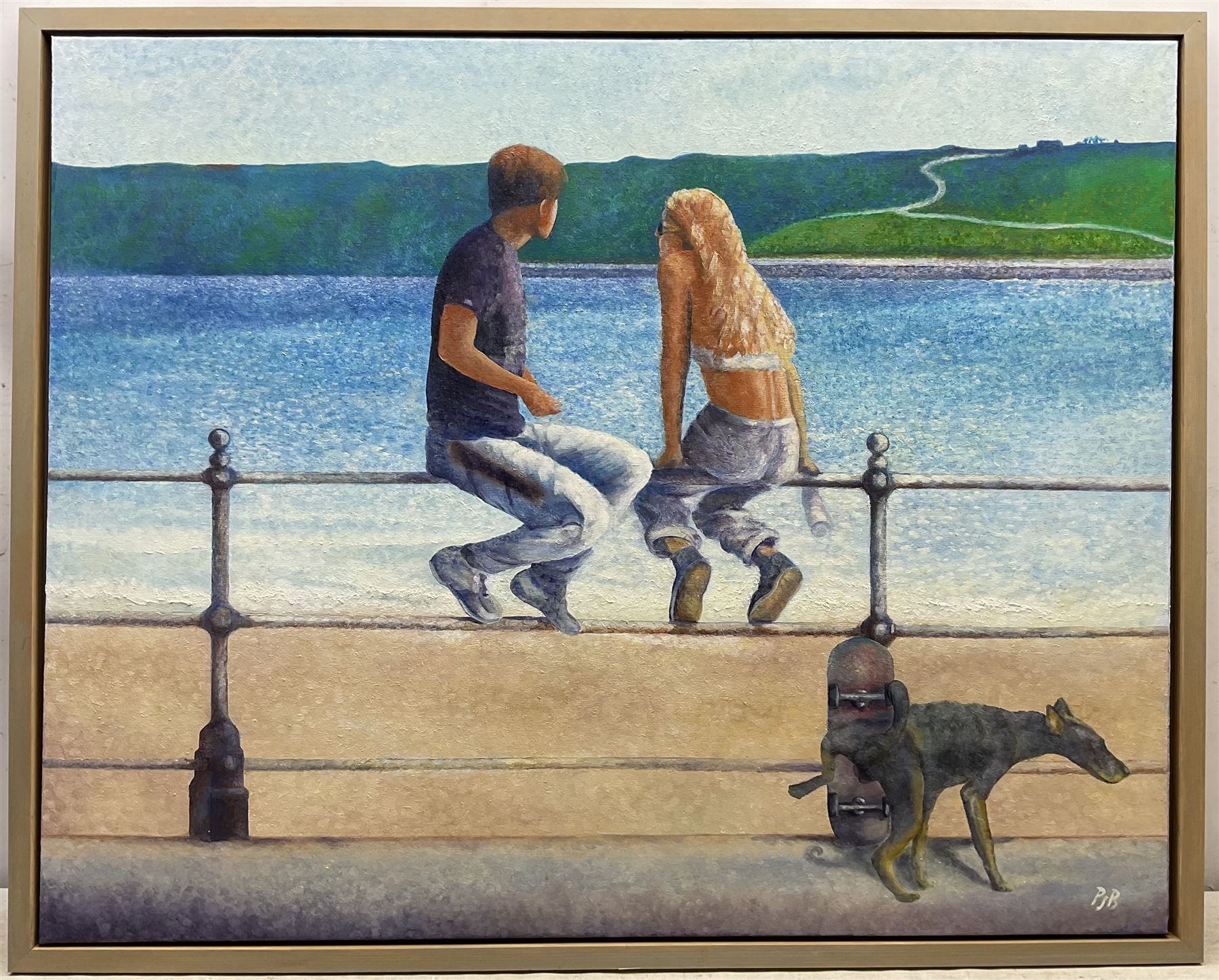 Peter J Bailey (British 1951-): 'Is There Any Other Way to See It?' - Scarborough Foreshore, oil on canvas signed with initials, titled verso 81cm x 101cm