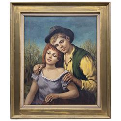Anatole Soungouroff (Russian/French 1911-1982): Portrait of a Young Couple, oil on canvas signed 72cm x 59cm