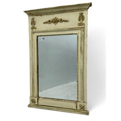 French style white painted pier glass mirror, decorated with scrolled acanthus leaf and anthemion mounts, bevelled mirror plate 